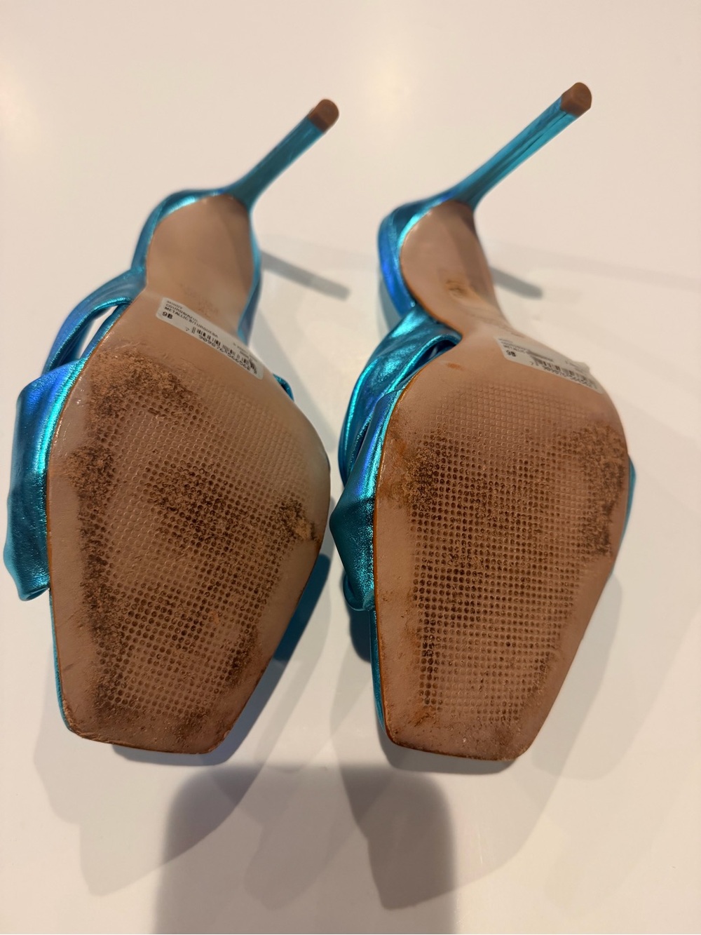 SCHUTZ Metallic Teal Knot Slip-On Heels - Picture 5 of 10